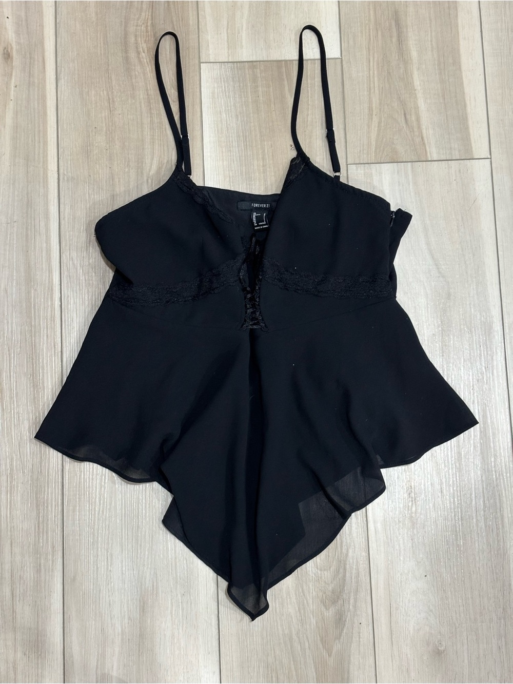 Forever 21 Black Lace-Trim Cami Top